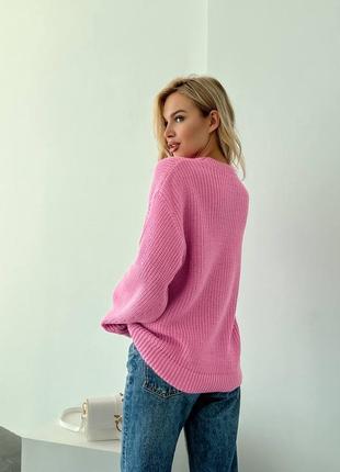 Стильный базовый шерстяной свитер оверсайз, удлиненный с длинными рукавами, розовый синий качественный трендовый4 фото