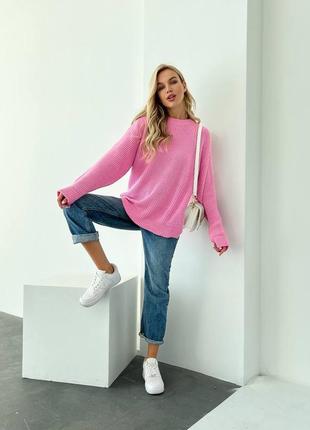 Стильный базовый шерстяной свитер оверсайз, удлиненный с длинными рукавами, розовый синий качественный трендовый3 фото