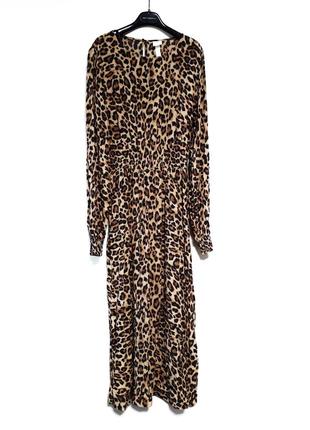 Довге натуральне віскозне плаття сукня леопардовий принт довгий рукав h&m5 фото
