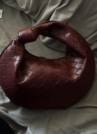 Мини сумочка. бордовая сумка в стиле ботега.9 фото