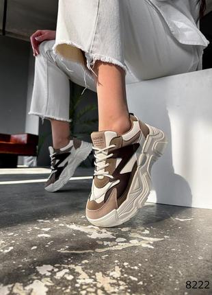 Бежевые моко женские кроссовки на высокой подошве утолщенной весенние осенние6 фото