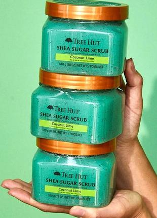 Скраб для тела tree hut coconut lime sugar scrub 510 g, лайм кокос, три дома, три дома, три дома