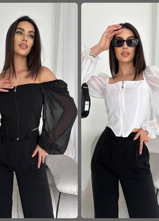 🔝 жіноча кофта блуза з шифоновими рукавами