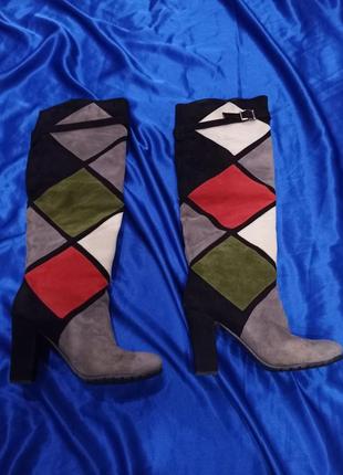Замшеві високі шкіряні зимові чоботи на байку з натуральної замші шкіри сірі червоні чорні зелені бі4 фото