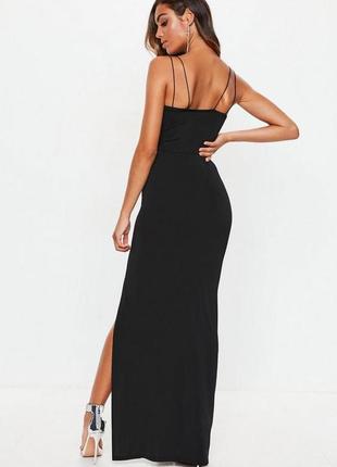 Ідеальна чорна вечірня сукня на тонких бретельках із розрізом missguided4 фото