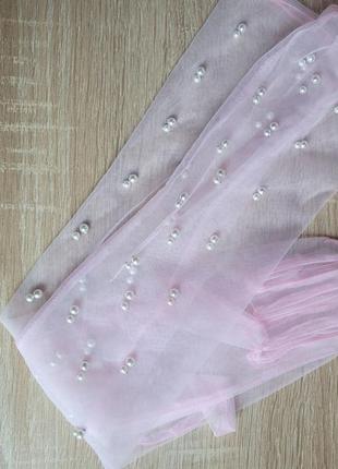 Рукавички перчатки сетка з перлинами1 фото