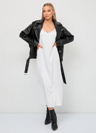 Женская куртка косуха удлиненная, классическая, длинная, кожаная, из экокожи, из искусственной кожи2 фото