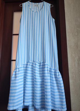 Сукня смужка платье полоска котон сарафан міді s/m1 фото