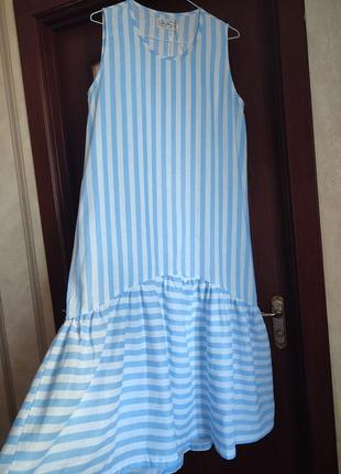 Сукня смужка платье полоска котон сарафан міді s/m7 фото