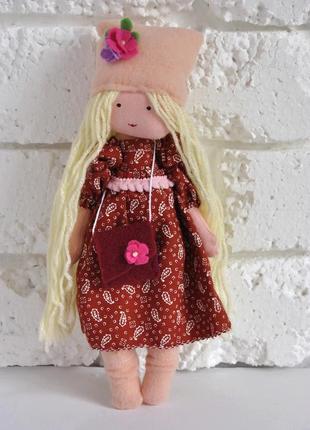 Стильна лялька ручної роботи текстильна лялечка 22 см