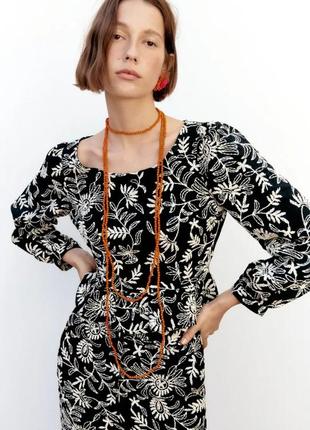 Поплиновая блуза топ с вышивкой zara