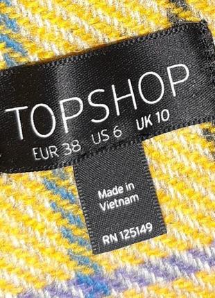 1+1=3 красивое шерстяное горчичное двубортное пальто в клетку topshop, размер 44 - 467 фото