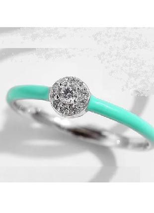Серебряное кольцо с бирюзовой эмалью и фианитами