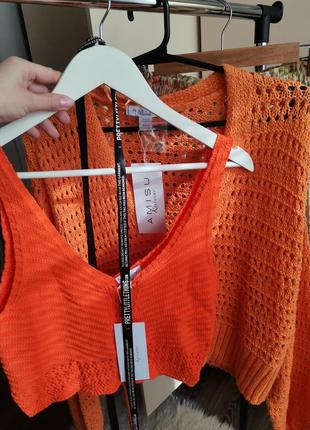 Распродажа 🔥тренд! оранжевая вязаная майка