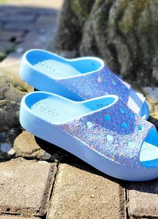 Шлепки слайды crocs classic platform glitter slide, оригинал2 фото