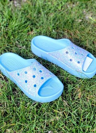 Шлепки слайды crocs classic platform glitter slide, оригинал5 фото