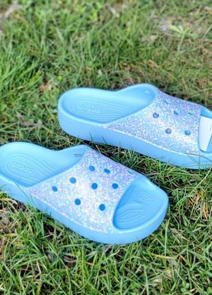 Шлепки слайды crocs classic platform glitter slide, оригинал6 фото