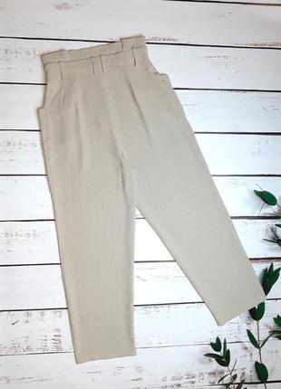 1+1=3 брендовые базовые бежевые свободные зауженные брюки брюки высокая посадка zara, размер 44 - 464 фото