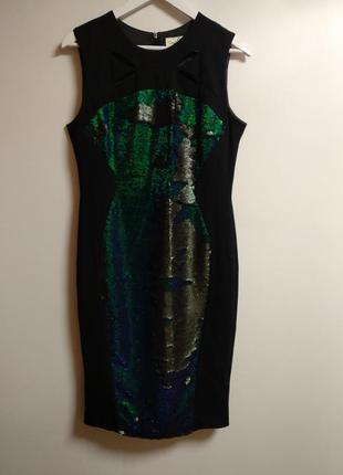 Шикарне плаття олівець дорогого бренду в паєтках перевертишах розміру l damsel in a dress1 фото