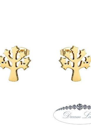 Серьги с нержавеющей медицинськои стали с позолотой "дерево"