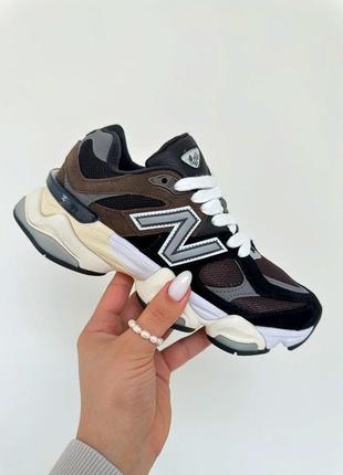 Крутые женские кроссовки new balance 9060 brown black коричневые с чёрным