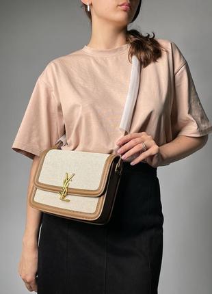 Сумка yves saint laurent solferino medium canvas crossbody bag in beige3 фото