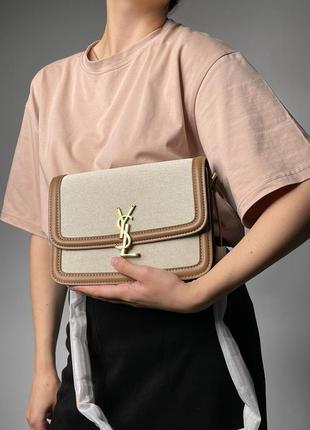 Сумка yves saint laurent solferino medium canvas crossbody bag in beige5 фото