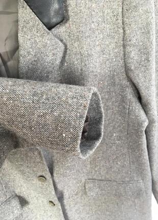 Шерстяной тёплый демисезонный пиджак с кожаным воротом, жакет share5 фото