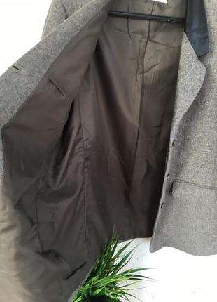 Шерстяной тёплый демисезонный пиджак с кожаным воротом, жакет share8 фото