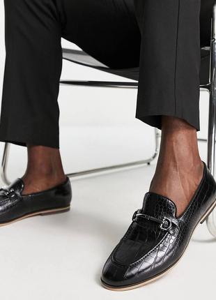 Лофери asos design loafers in black faux croc