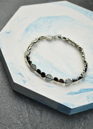 Браслет серця з фіанітами медична сталь родій