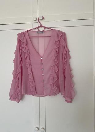 Нежная розовая легкая блузка с воланами, блуза барби з рюшами , легкая прозрачная блузочка пинк1 фото