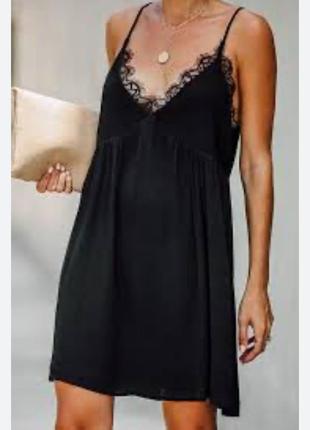 Стильный  сарафан платье черный легкий с кружевными вставками размер s-m