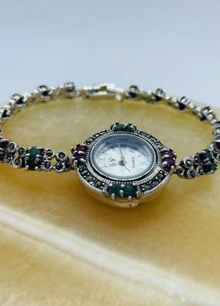 Срібний годинник з натуральним камінням (рубін, сапфір, смарагд) 925 проба