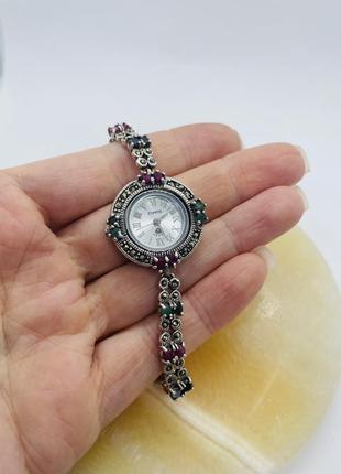Серебряные часы с натуральными камнями (рубин, сапфир, изумруд) 925 проба2 фото