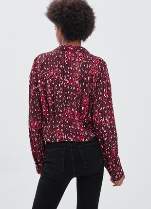 Укороченная рубашка блузка анималистический принт леопардовый с обьемными рукавами от zara4 фото