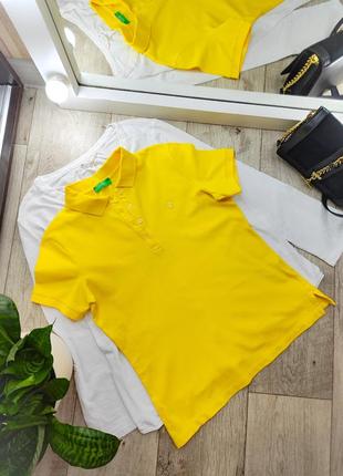 Яскрава бавовняна футболка-поло лимонного 🍋 кольору united colors of benetton.