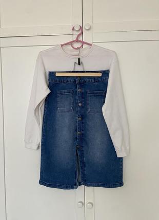 Джинсовая стильная юбка высокая посадка с разрезом в низу на пуговицах, юбка джинс трендовая длинная с накладными карманами2 фото