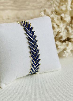 Серебристо-синий браслет из бисера, бисерный браслет9 фото