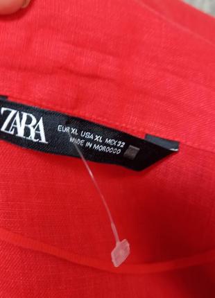 Блуза, рубашка льняная, красная ,100%лен ,бренд zara, яркая ,легкая ,летняя.3 фото