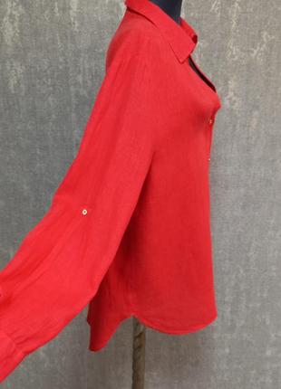 Блуза, рубашка льняная, красная ,100%лен ,бренд zara, яркая ,легкая ,летняя.7 фото
