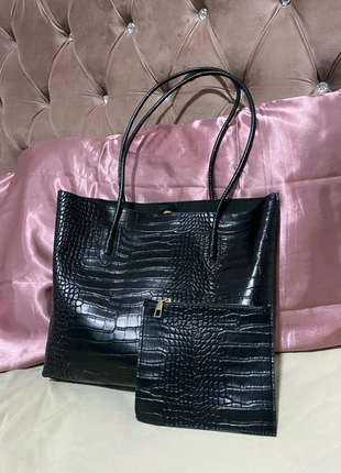 Чорна жіноча сумка + гаманець2 фото