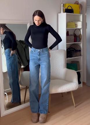 Джинси длинные широкие прямые straight full голубые 36 зара 6147/277