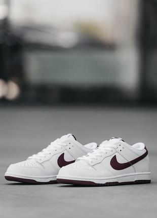 Nike sb white low чоловічі брендові кросівки білі з бордовим демі весна осінь мужские кроссовки демисезонные белые бордовые3 фото