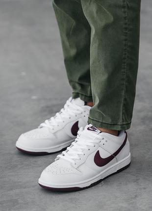 Nike sb white low чоловічі брендові кросівки білі з бордовим демі весна осінь мужские кроссовки демисезонные белые бордовые7 фото