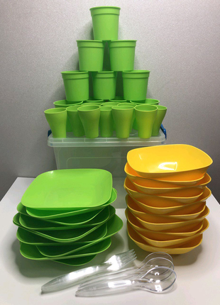 Набір посуду для пікніка на 10 персон (60 предметів) у контейнері1 фото