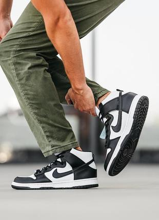 Nike sb dunk high panda black white чоловічі брендові кросівки демі чорно білі демисезонные кроссовки черно белые1 фото