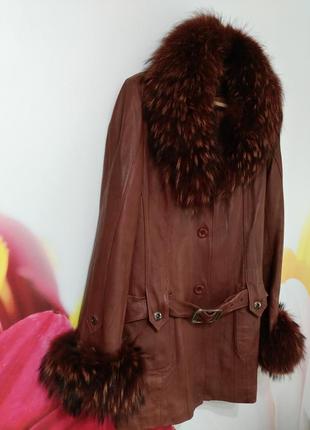 Куртка жіноча шкіряна з натуральним хутром (демисезон), р. 483 фото