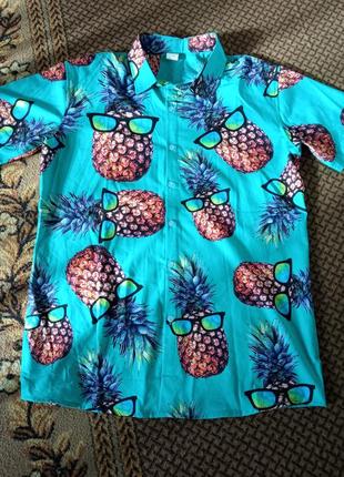 Чоловічий одяг/ гавайська сорочка з принтом ананаси 🩵 48/50/l розмір3 фото