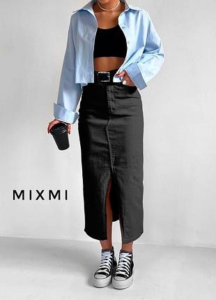 Юбка джинс бенгалин миди разрез спідниця